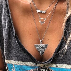 Silver Layered Triangle Pendant Necklace - Women